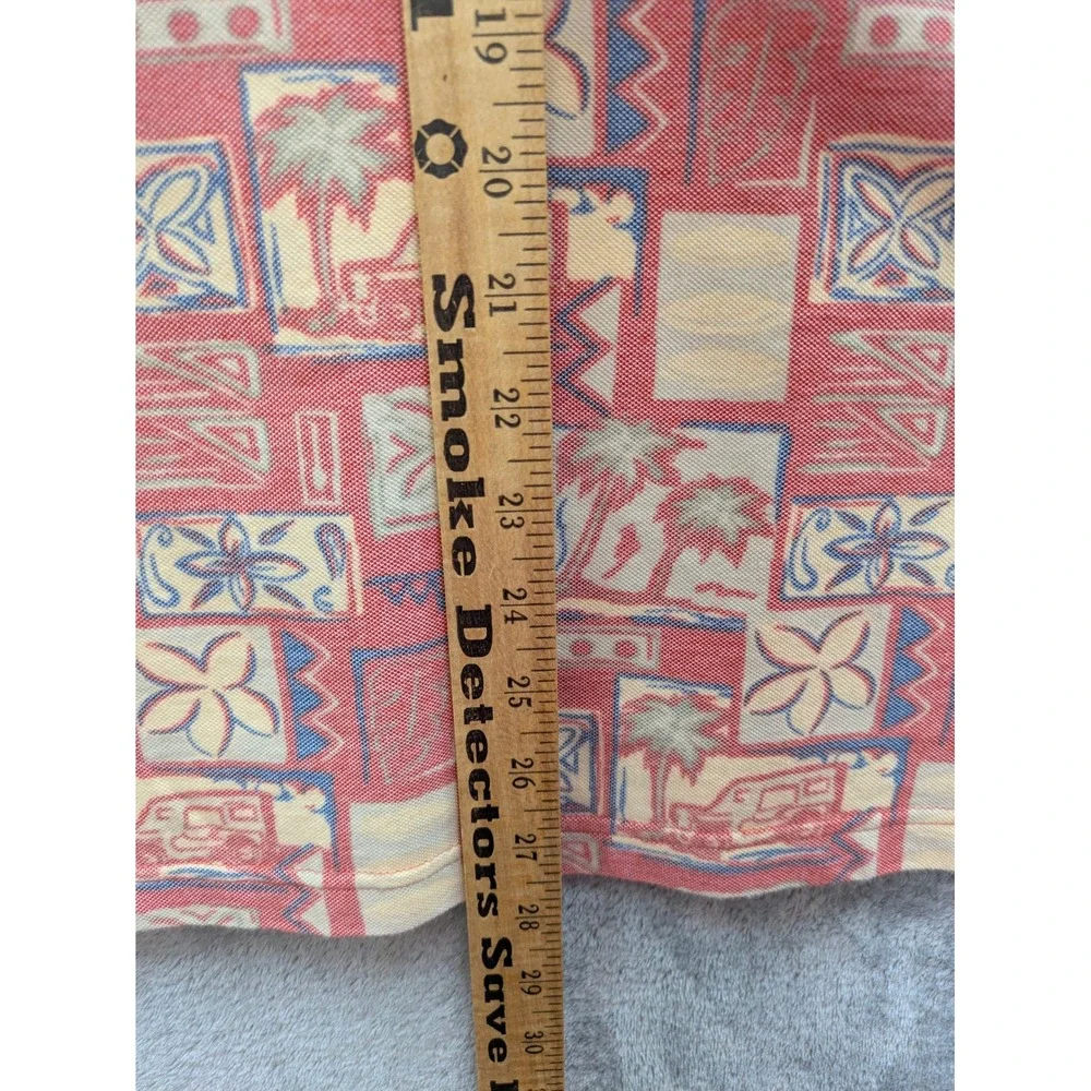 Tropical Geometric Polo Shirt Mens XL Red Palm‎ Tree Off Road Vehicle